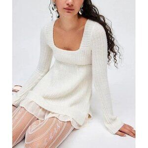 UO Kimchi Blue Hannah Lace Trim Babydoll Sweater
